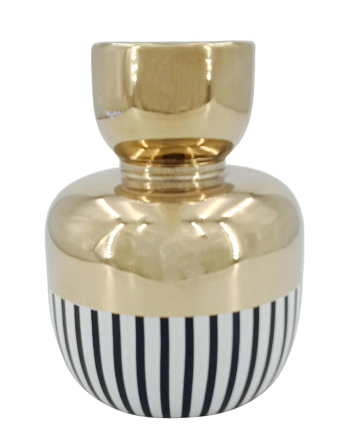 Small Halley Black & White Stripe Gold Vase - Ideal
