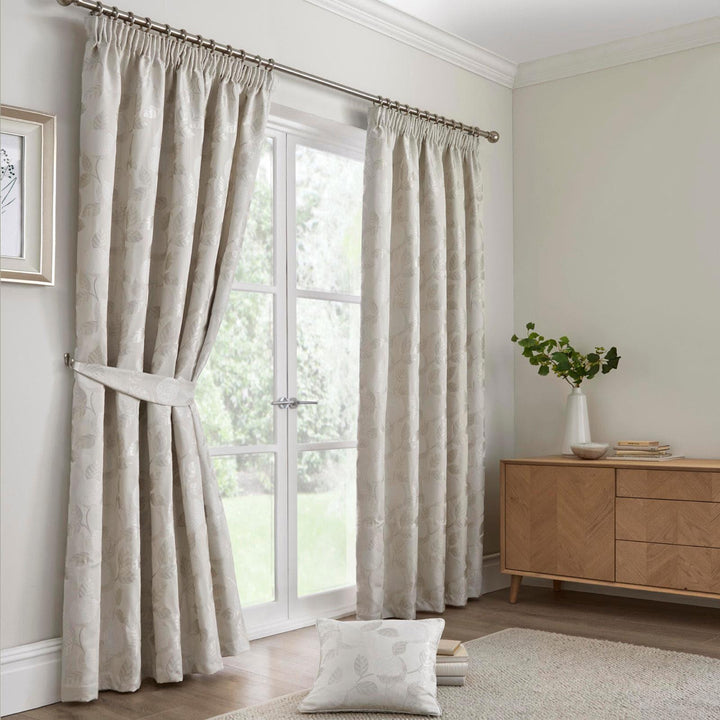 Bramford Jacquard Lined Tape Top Curtains Natural - Ideal