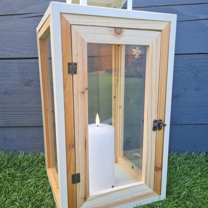Cream Metal and Wood Candle Lantern -  - Ideal Textiles