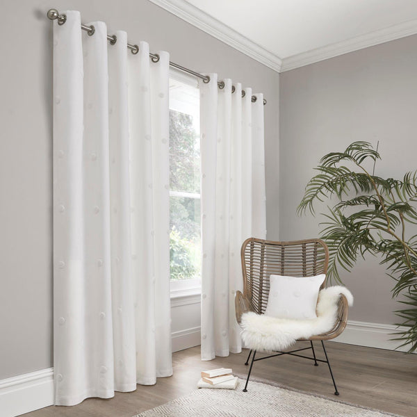 Zara Tufted Spot Lined Eyelet Curtains White - Ideal