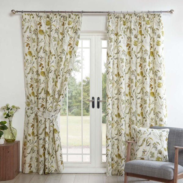Grove Floral Lined Tape Top Curtains Fennel - Ideal