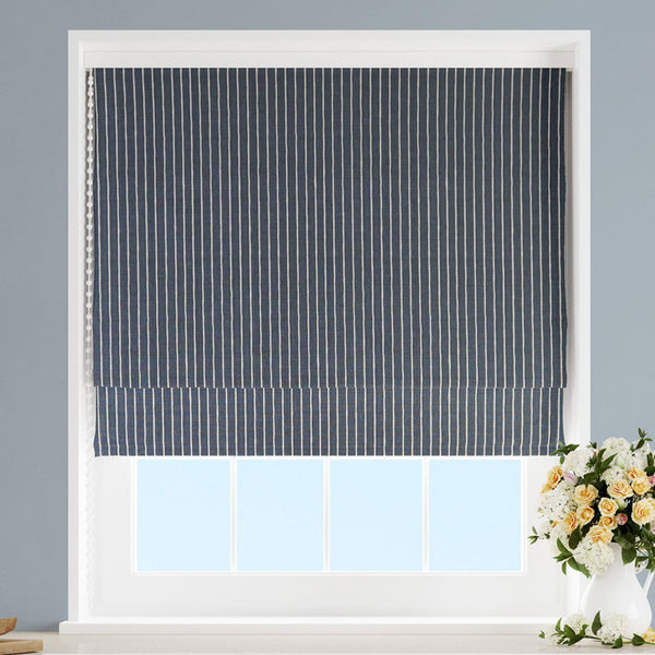 Pencil Stripe Midnight Made To Measure Roman Blind -  - Ideal Textiles