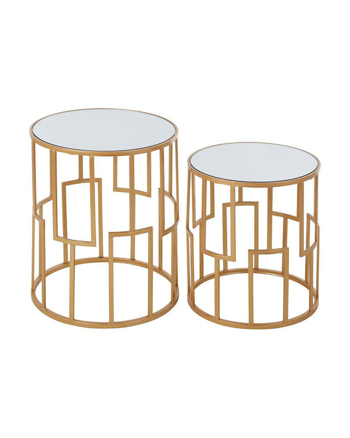 Set of 2 Gold Metal Side Tables with Mirror - Ideal