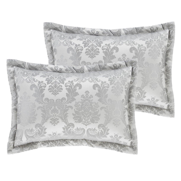 Damask Jacquard Luxury Silver Pillow Sham Pair -  - Ideal Textiles