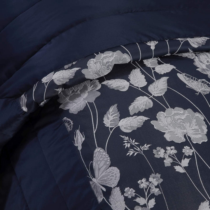 Butterfly Meadow Jacquard Sateen Quilted Navy Bedspread -  - Ideal Textiles