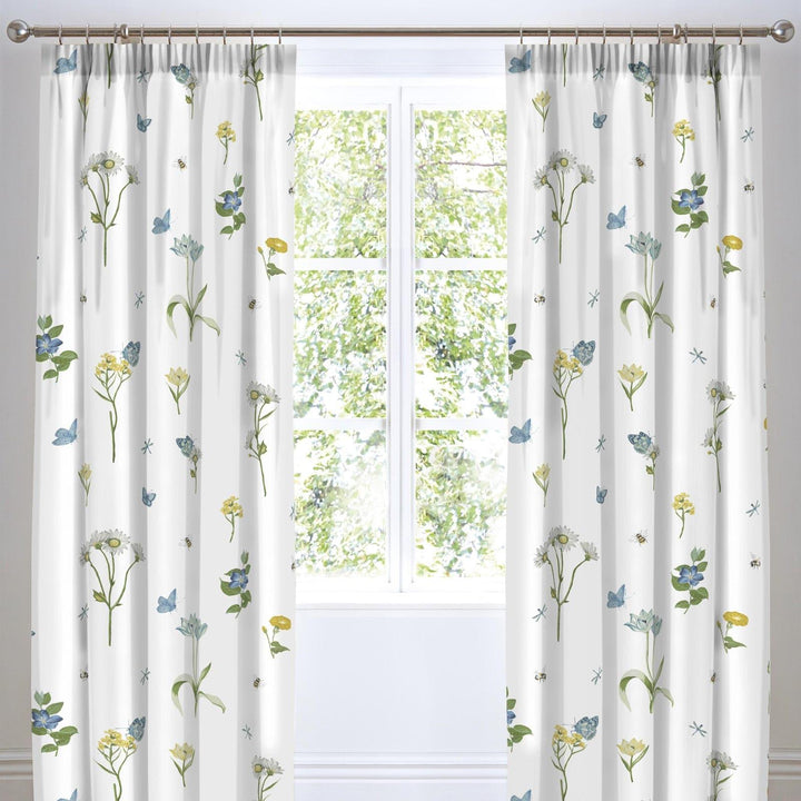 Emelia Pressed Flowers Lined Tape Top Curtains - 66'' x 72'' - Ideal Textiles
