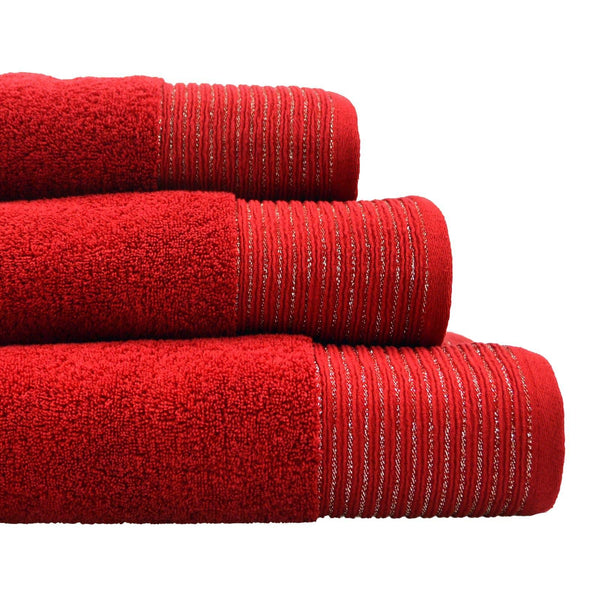 Sparkle Border Combed Cotton Towel Red - Hand Towel - Ideal Textiles