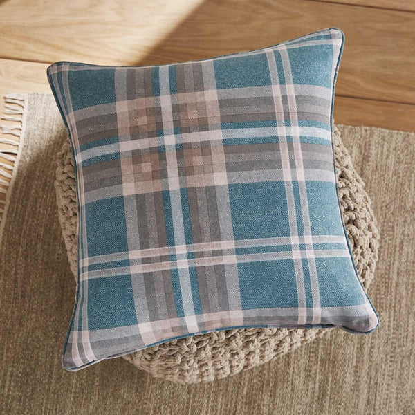 Tweed Woven Check Teal Filled Cushion -  - Ideal Textiles