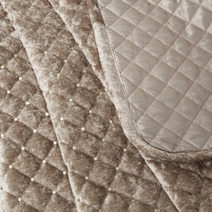Glamour Crushed Velvet Sequin Sparkle Quilted Mink Bedspread -  - Ideal Textiles