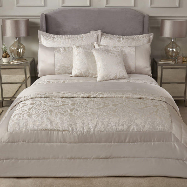 Duchess Paisley Jacquard Sateen Quilted Cream Bedspread -  - Ideal Textiles
