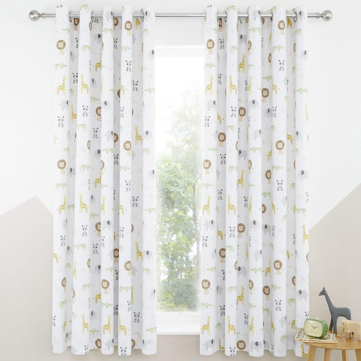 Roarsome Animals Thermal Blackout Eyelet Curtains Natural - 66'' x 72'' - Ideal Textiles