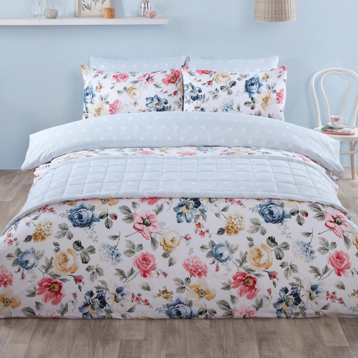 Emilia Floral Polka Dot Reversible Quilted Bed Runner - Ideal