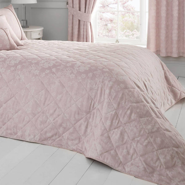 Blossom Floral Jacquard Blush Pink Quilted Bedspread -  - Ideal Textiles