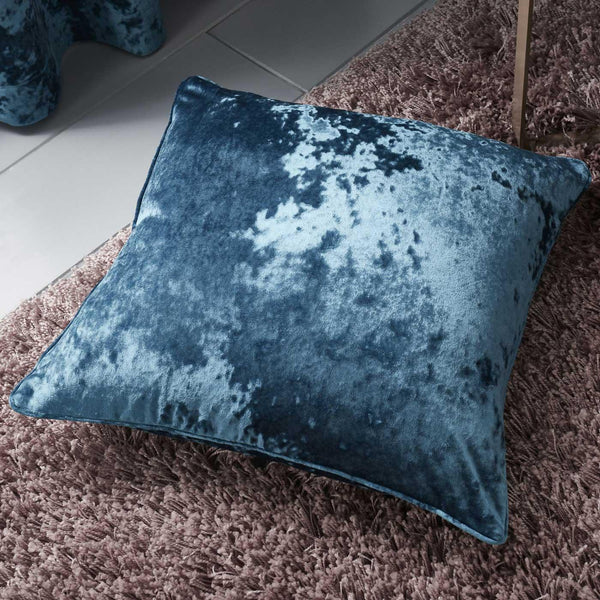 Crushed Velvet Teal Filled Cushion -  - Ideal Textiles