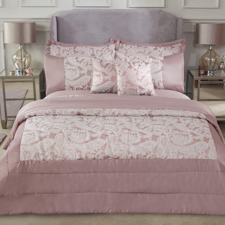 Duchess Paisley Jacquard Sateen Quilted Blush Pink Bedspread -  - Ideal Textiles
