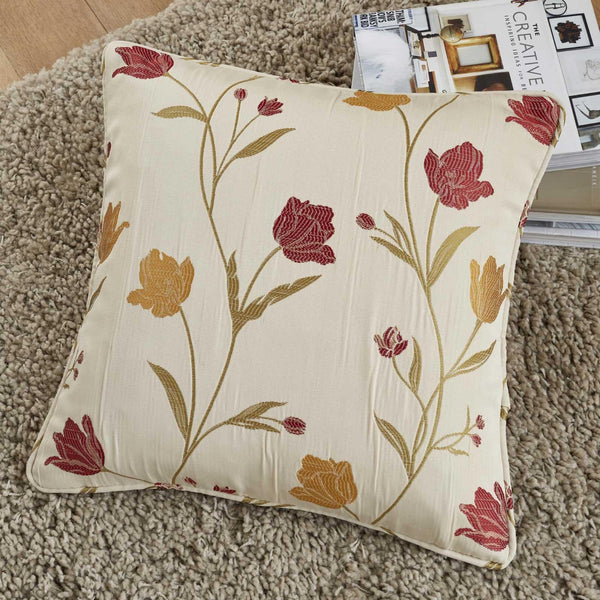 Juliette Floral Natural & Red Cushion Cover 17" x 17" -  - Ideal Textiles