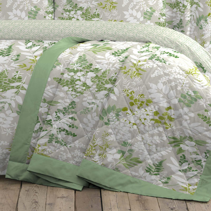 Delamere Botanical Leaf Reversible Green Duvet Cover Set - Bedspread 230cm x 195cm - Ideal Textiles