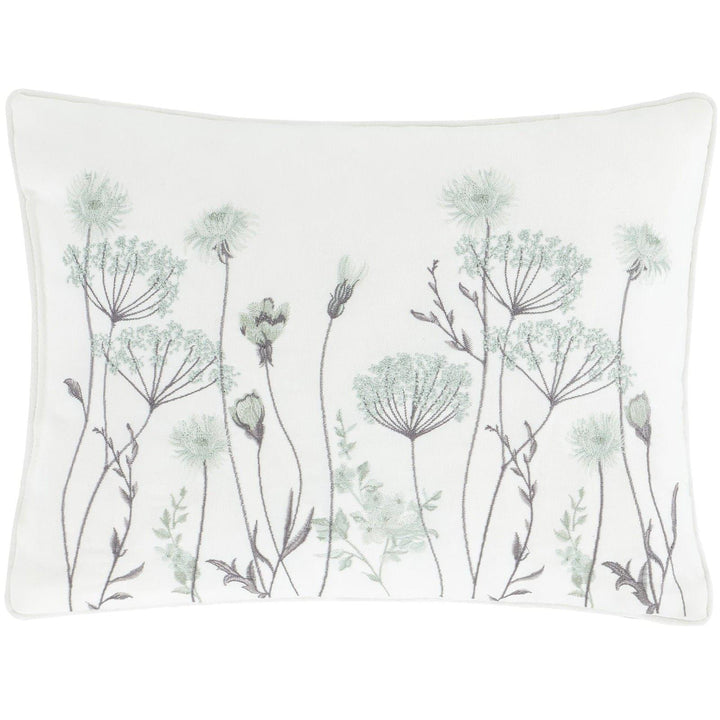 Meadowsweet Floral Embroidered Green Filled Boudoir Cushion - Ideal