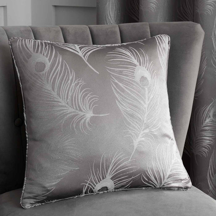 Feather Metallic Jacquard Silver Cushion Covers 17'' x 17'' -  - Ideal Textiles