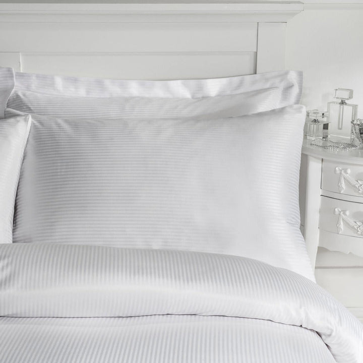 Satin Stripe 300 Thread Count White Pillowcase Pair - Ideal