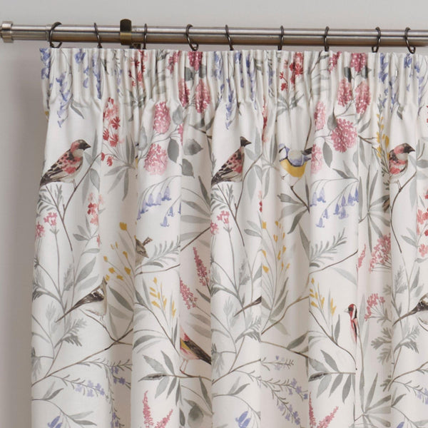 Caraway Floral Bird Lined Tape Top Curtains Pink - Ideal