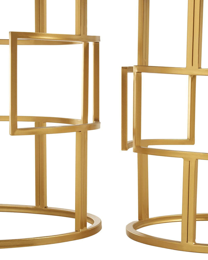 Set of 2 Gold Metal Openwork Side Tables with Mirrored Top - Ideal