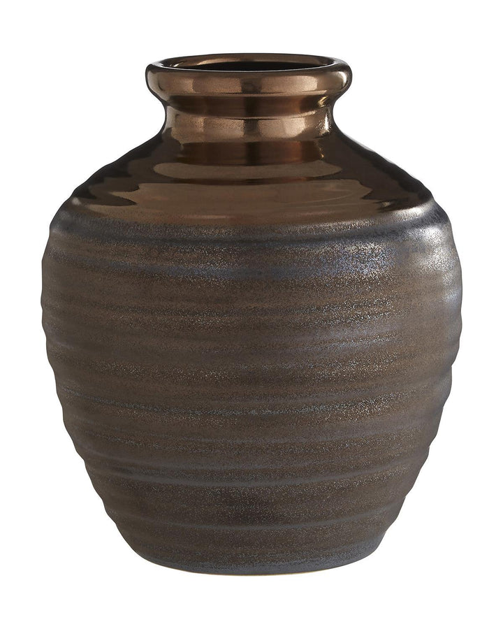 Copper Ribbed Ceramic Small Vase - Ideal