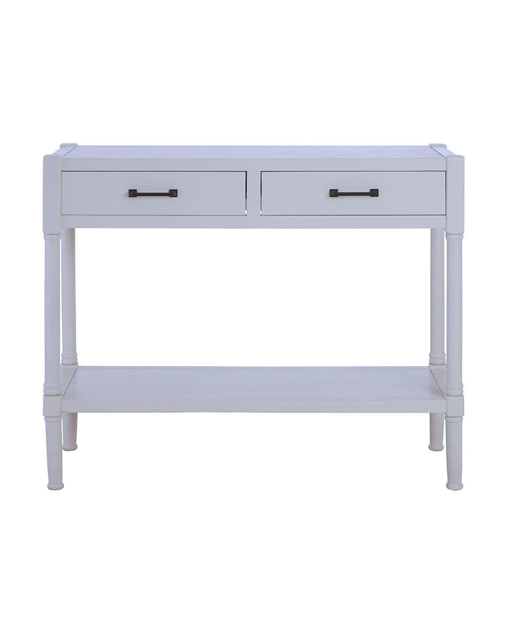 Pearl White Finish Pine Wood Console Table with Drawers - Ideal