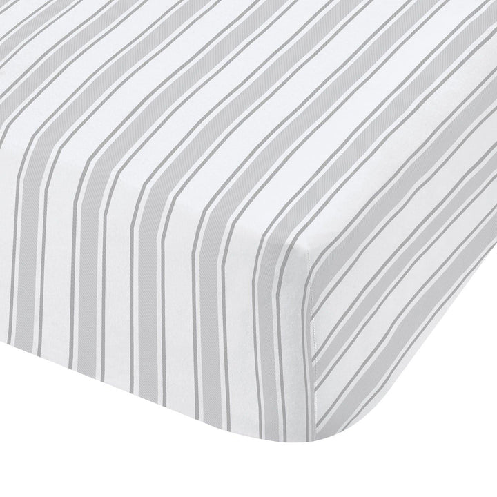 Check & Stripe 100% Cotton Grey Fitted Sheets -  - Ideal Textiles