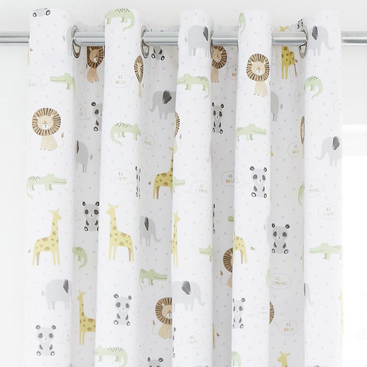Roarsome Animals Thermal Blackout Eyelet Curtains Natural -  - Ideal Textiles