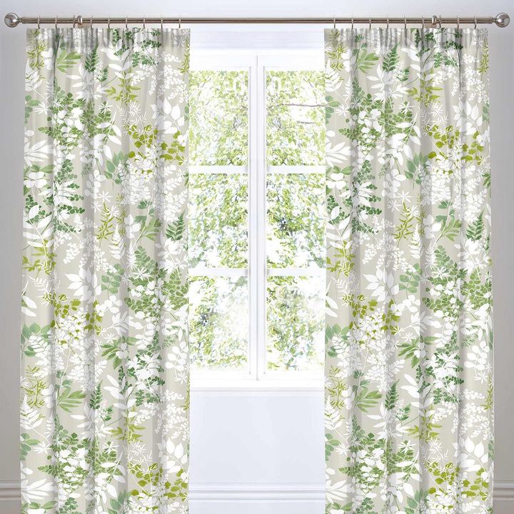 Delamere Botanical Leaf Reversible Green Duvet Cover Set - Curtains 66'' x 72'' - Ideal Textiles