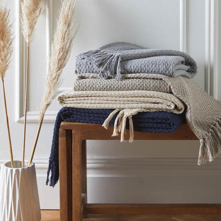 Hayden 100% Recycled Cotton Navy Throws -  - Ideal Textiles