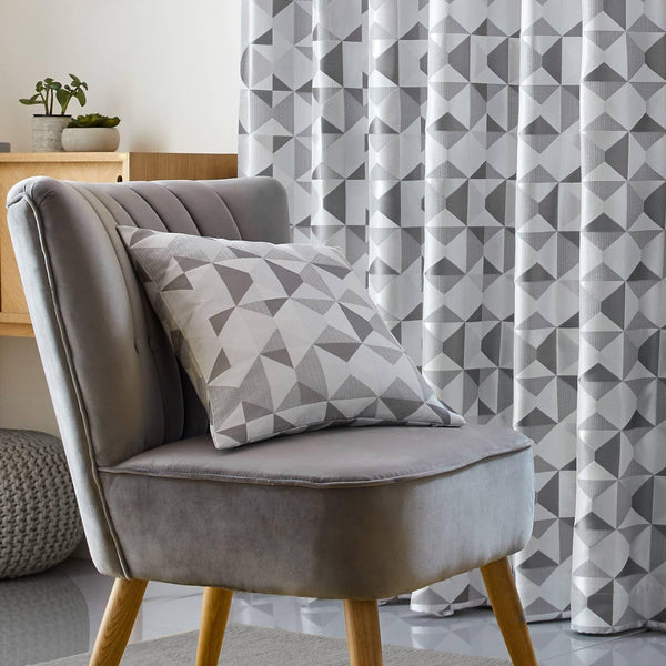 Skandi Geometric Jacquard Silver Cushion Cover 22'' x 22'' -  - Ideal Textiles