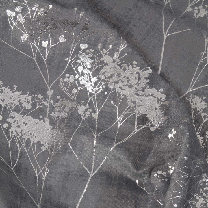 Osaka Metallic Velvet Lined Eyelet Curtains Silver -  - Ideal Textiles