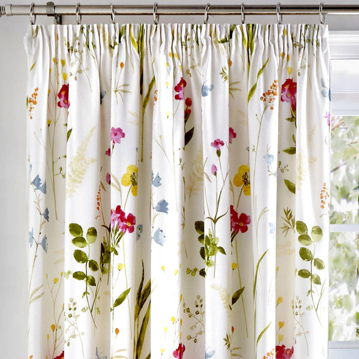 Spring Glade Painted Floral Multicolour Lined Tape Top Curtains -  - Ideal Textiles