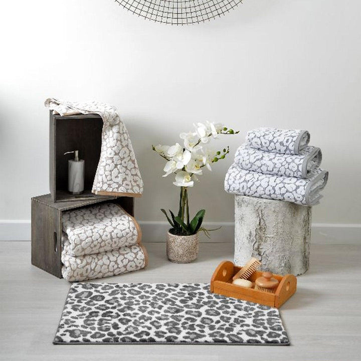 Leopard Jacquard Luxury Cotton Towel Grey -  - Ideal Textiles
