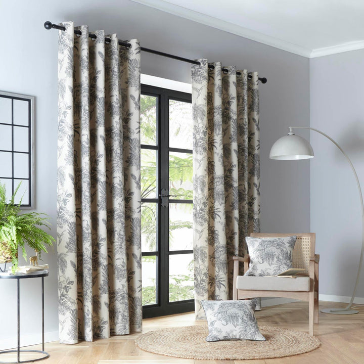 Saranda Jungle Lined Eyelet Curtains Charcoal - Ideal