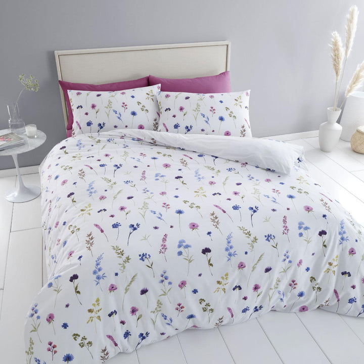 Countryside Floral Reversible Pink & Blue Duvet Cover Set - Ideal