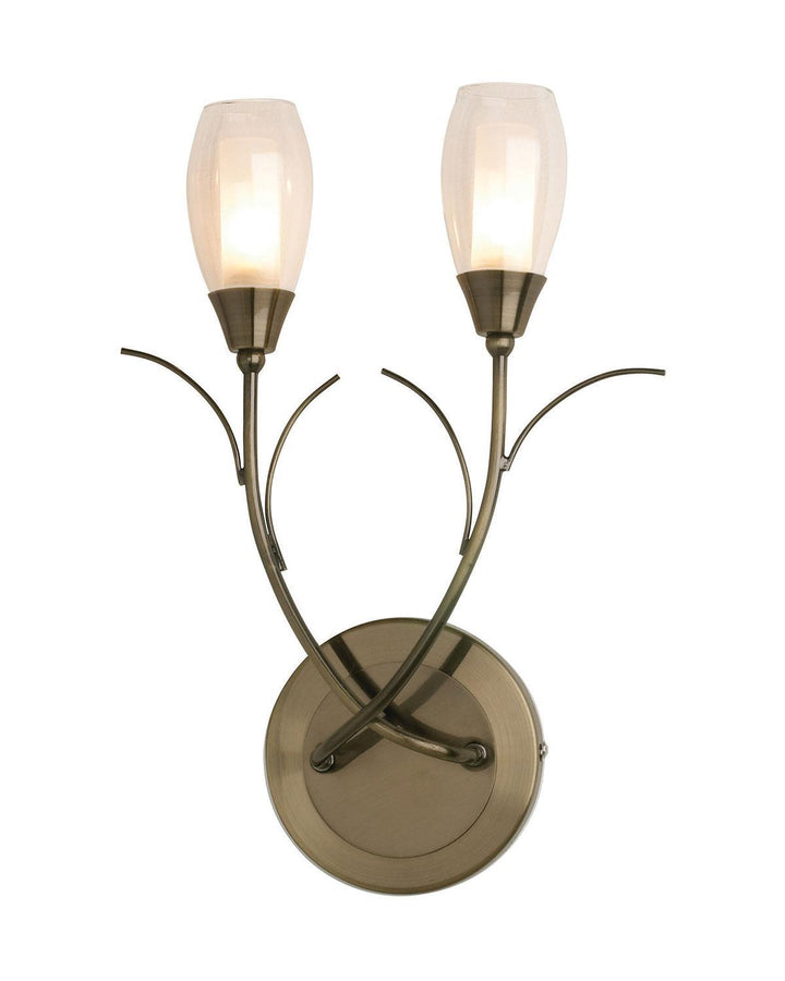 Antique Brass Iris Wall Light with Clear and Frosted Glass Shades - Ideal
