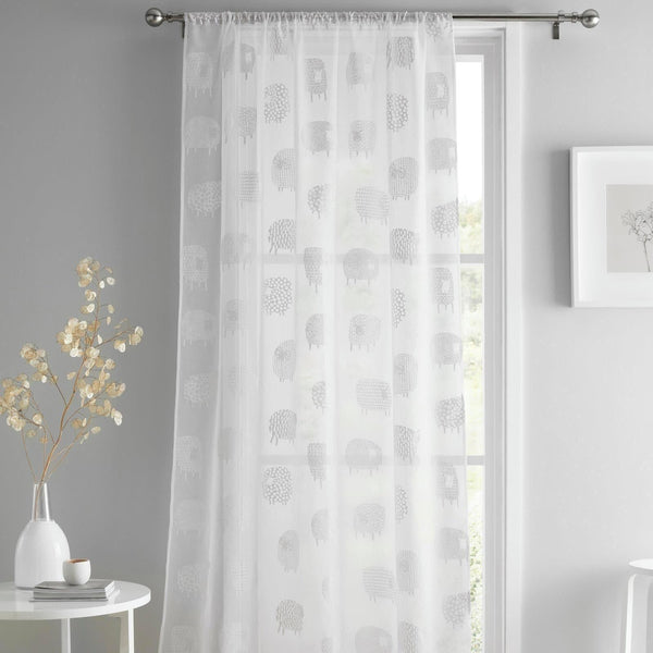 Dotty Sheep Slot Top Voile Curtain Panel White - Ideal