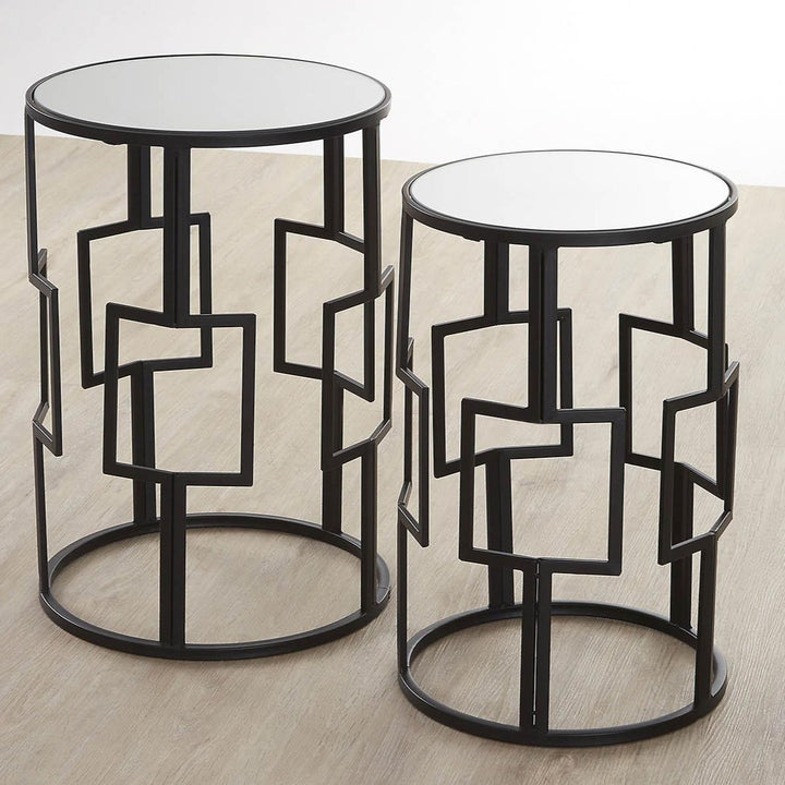 Set of 2 Black Iron Symmetrical Living Room Side Tables - Ideal