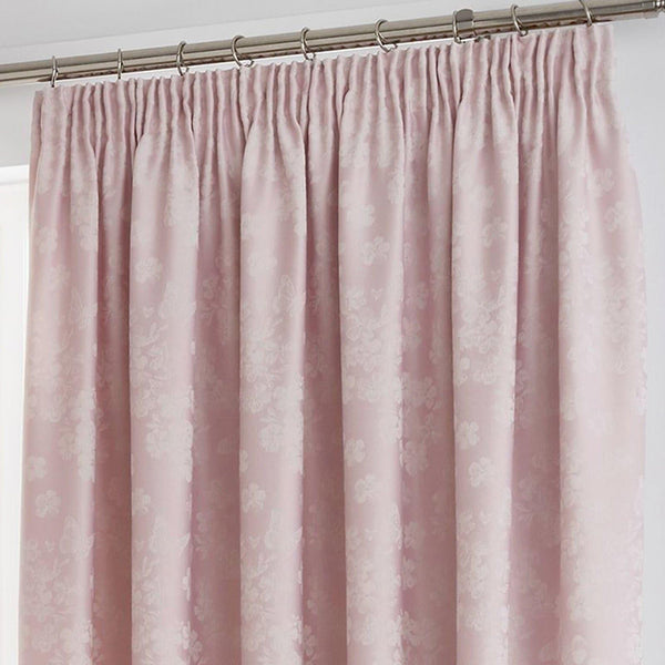 Blossom Floral Jacquard Lined Tape Top Curtains Blush -  - Ideal Textiles