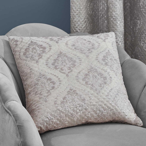 Damask Metallic Pinsonic Foil Grey Filled Cushion - Ideal