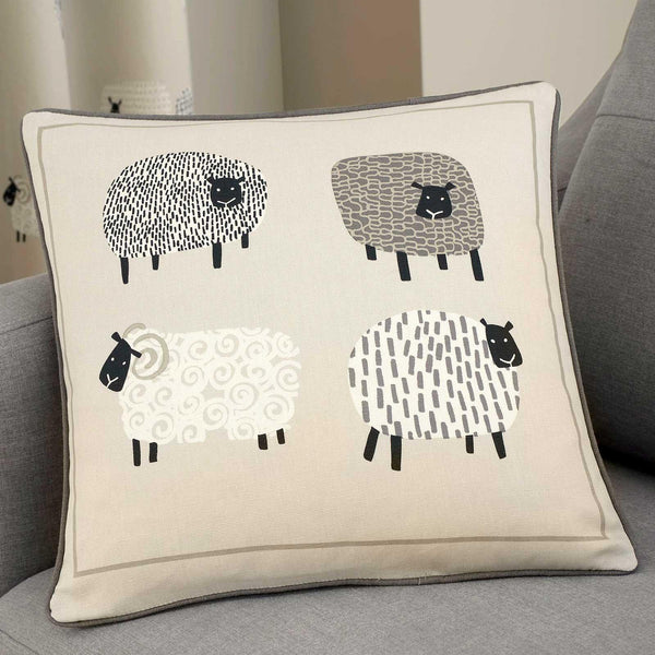 Dotty Sheep Print Natural Cushion Covers 17'' x 17'' -  - Ideal Textiles