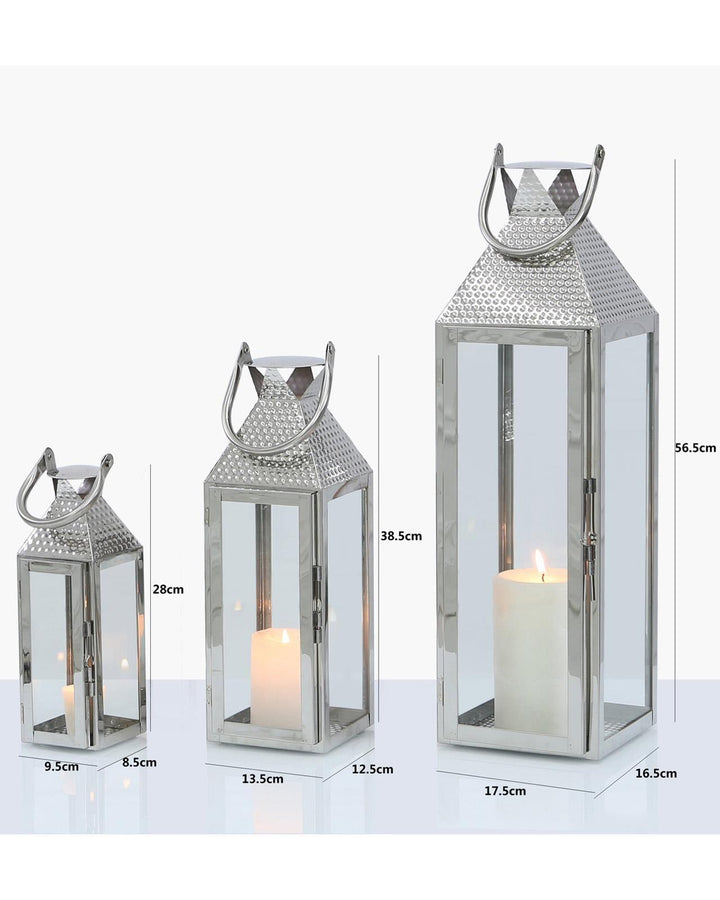 Set of 3 Menara Silver Lanterns - Ideal