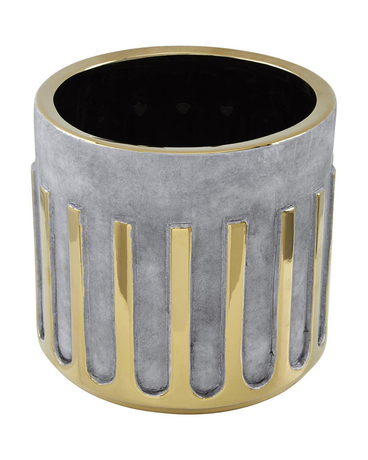 Kelso Grey Barrel Planter with Silver Angular Detailing - Ideal