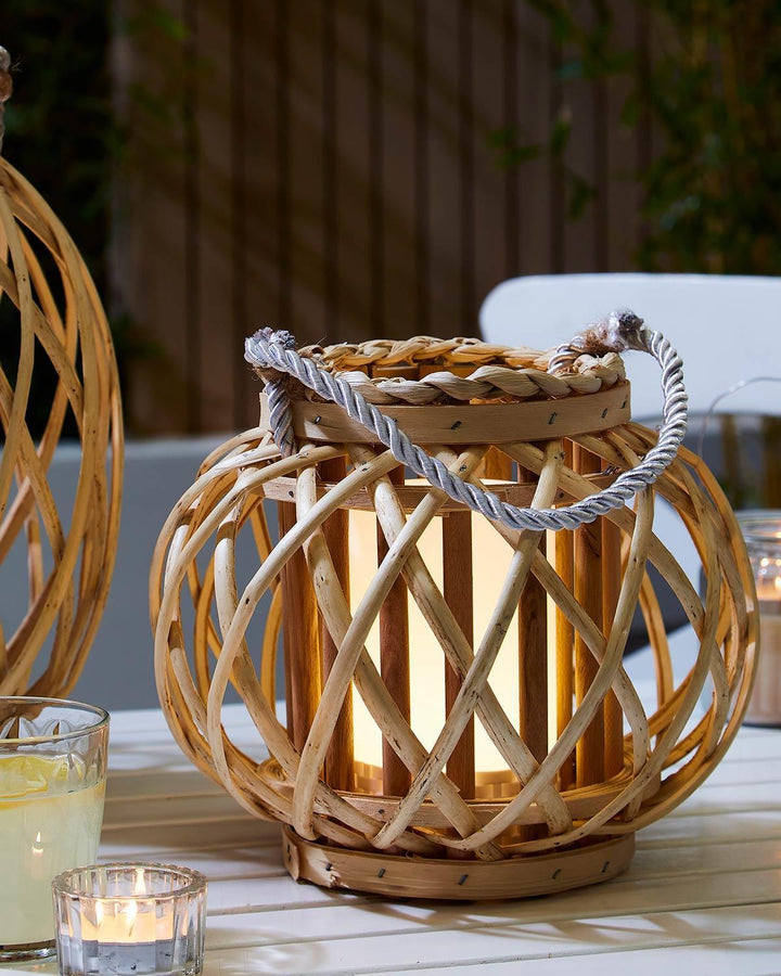 Woven willow and rattan Naxos Round LED Lantern - Ideal