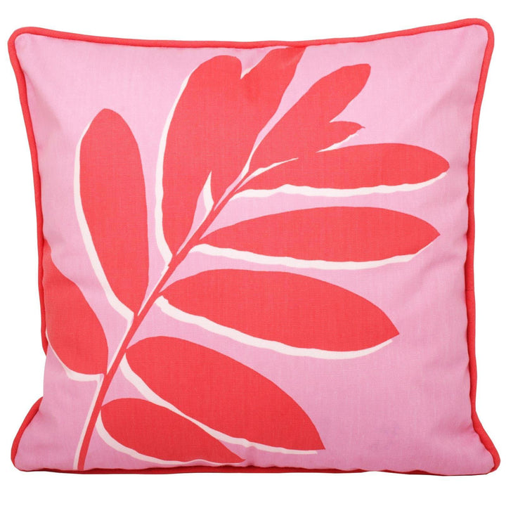 Leaf Print Pink Outdoor Cushion Cover 17" x 17" - Ideal