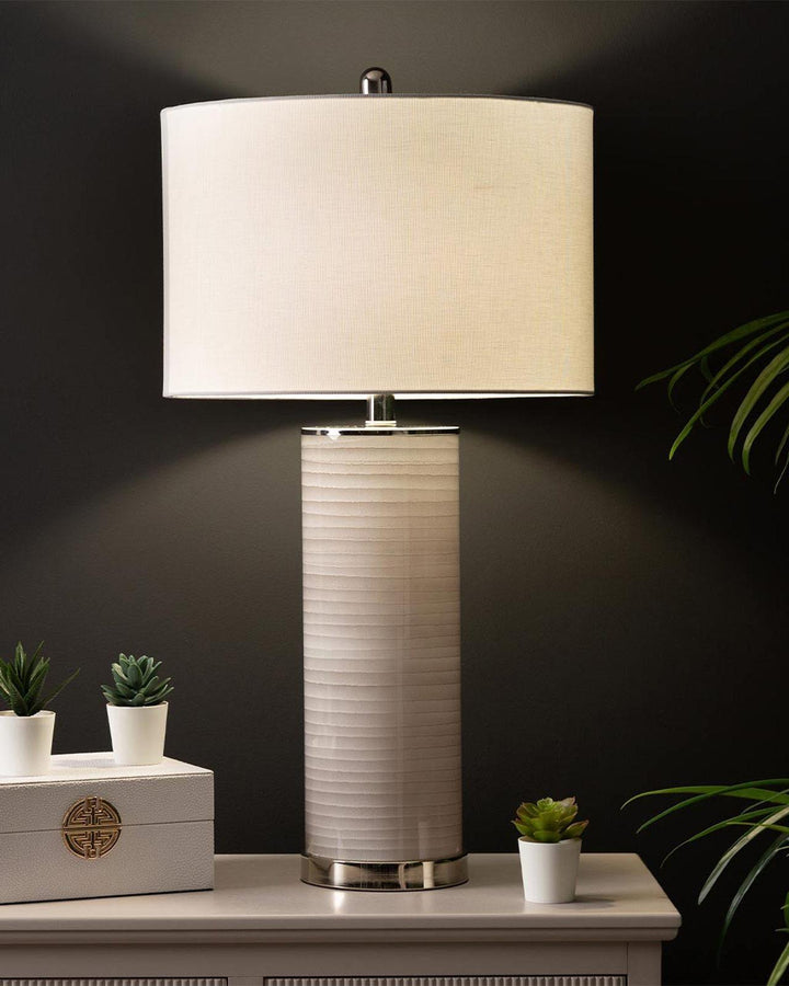 Grey Rippled Glass Table Lamp - Ideal