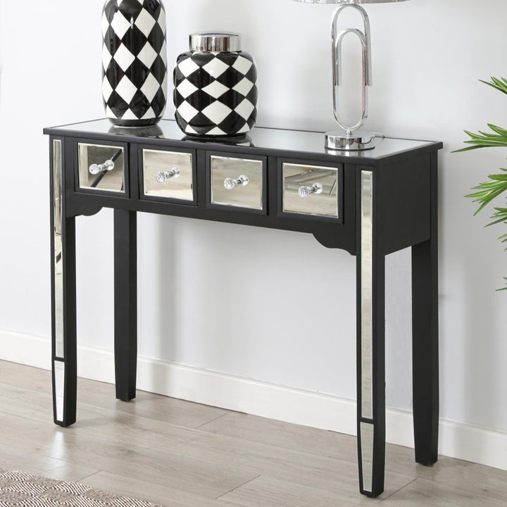Zia Black Mirrored Console Table - Ideal